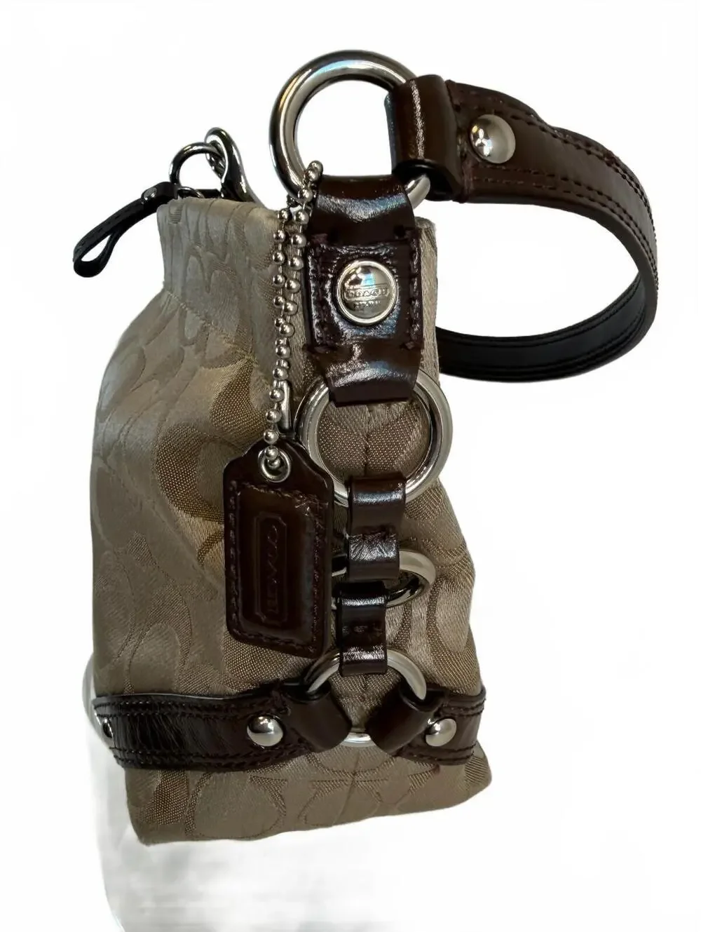 Coach | Signature Jacquard Patent Leather Shoulder Bag | Brown Tan